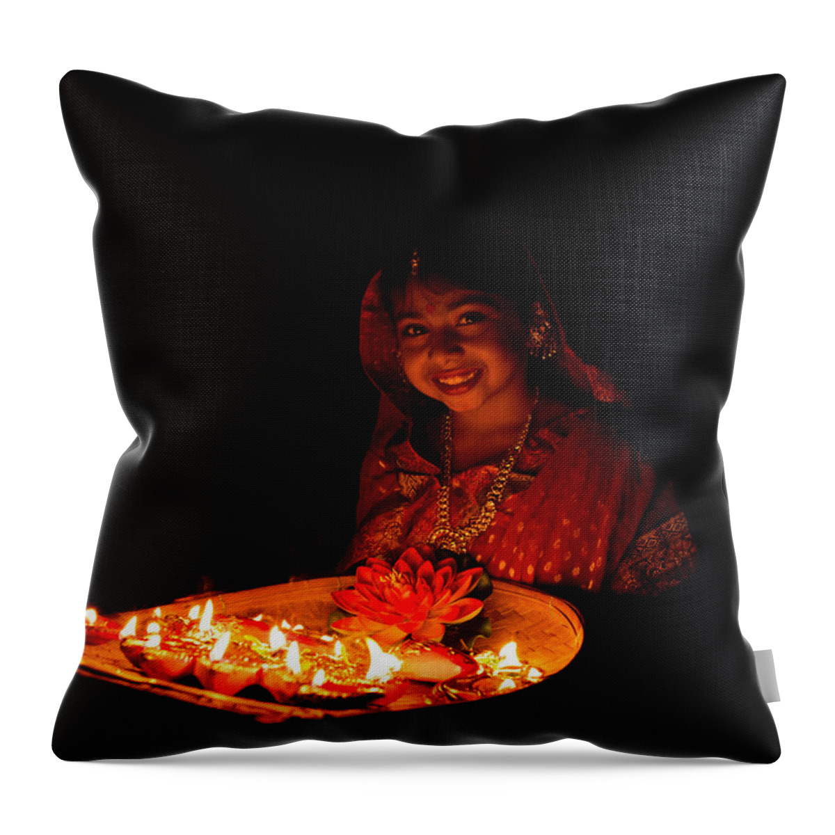 Hinduism Throw Pillow featuring the photograph Happy On Diwali by India Photography