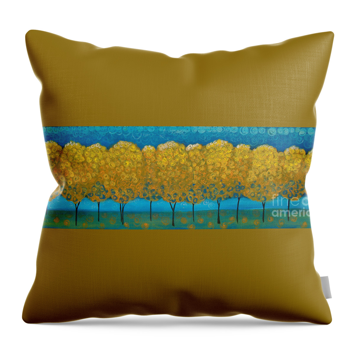 Trees Throw Pillow featuring the painting Happy Trees In A Row by Lee Owenby