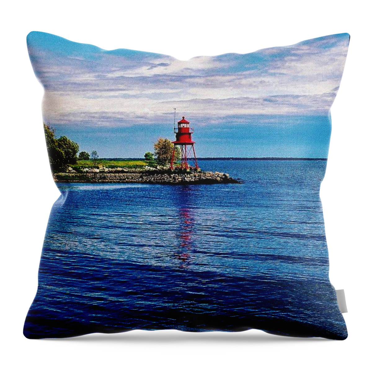 Harbor Light Throw Pillow featuring the photograph Harbor Light by Daniel Thompson