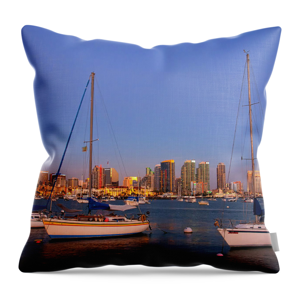 California Throw Pillow featuring the photograph Harbor Sailboats by Peter Tellone