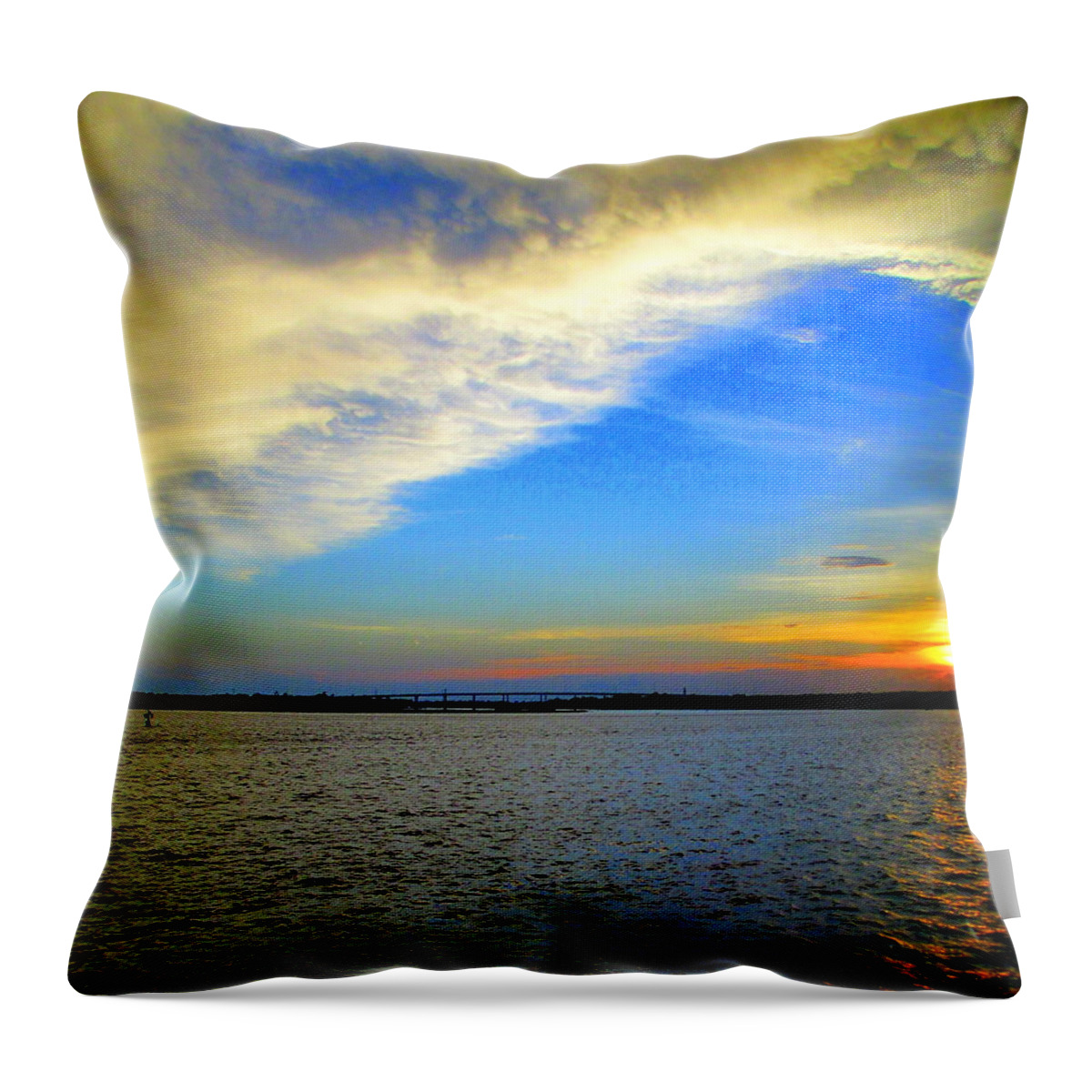 Arthur Ravenel Jr Bridge Throw Pillow featuring the photograph Harbor Sunset 2 by Randall Weidner