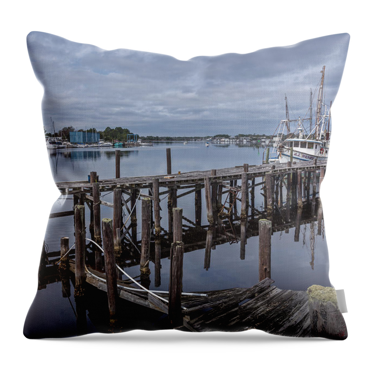 Ship Throw Pillow featuring the photograph Harbor Work by Jon Glaser