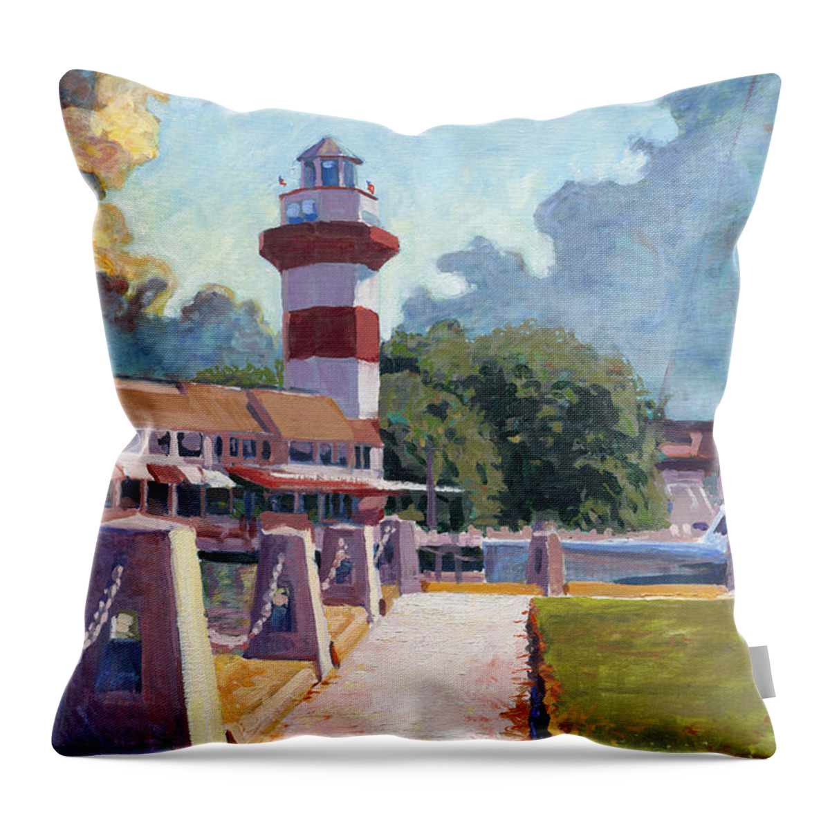 Landscape Throw Pillow featuring the painting Harbour Town Light by David Randall
