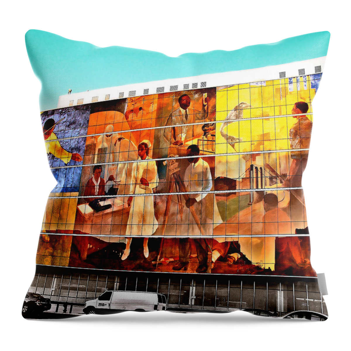 Harlem Throw Pillow featuring the mixed media Harlem Hospital Mural by Terry Wallace