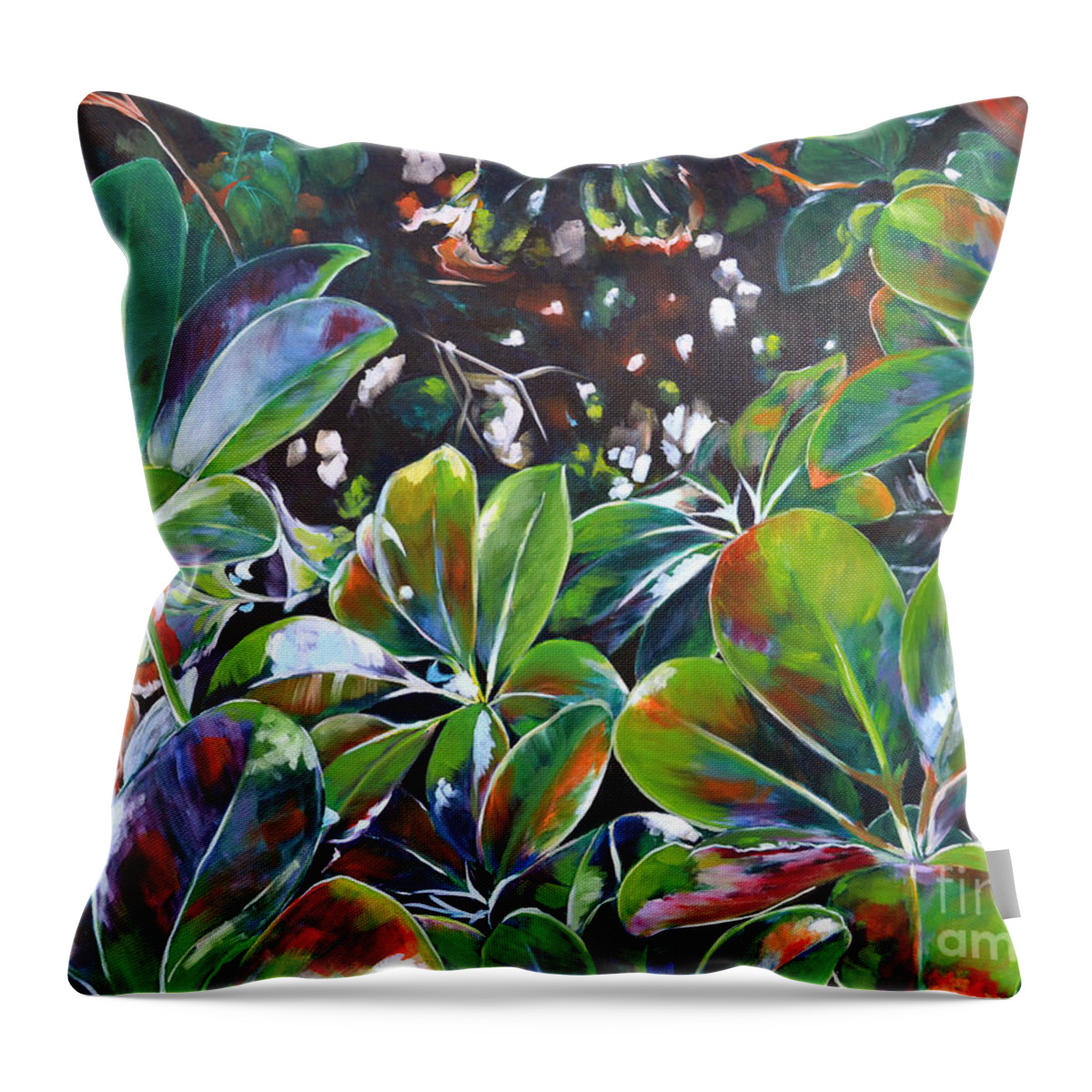 Money Tree Throw Pillow featuring the painting Harmony by Larry Geyrozaga
