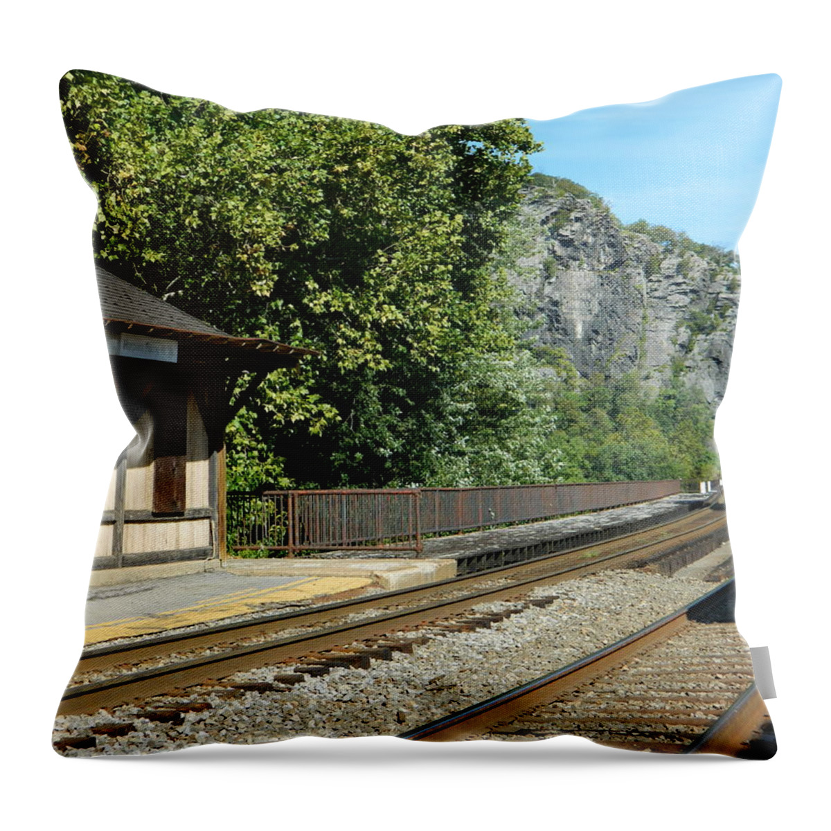 Harpers Ferry Train Depot Wva Throw Pillow featuring the photograph Harpers Ferry Train Depot WVA by Emmy Vickers