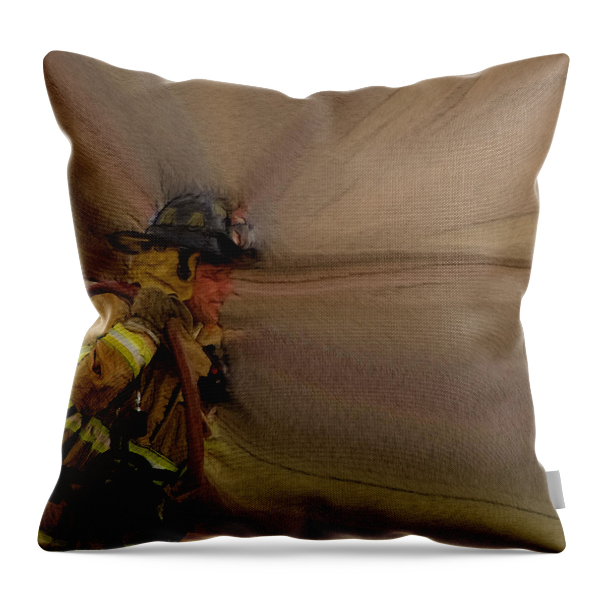 Firefighters Throw Pillow featuring the digital art Haulin Hose by Ernest Echols