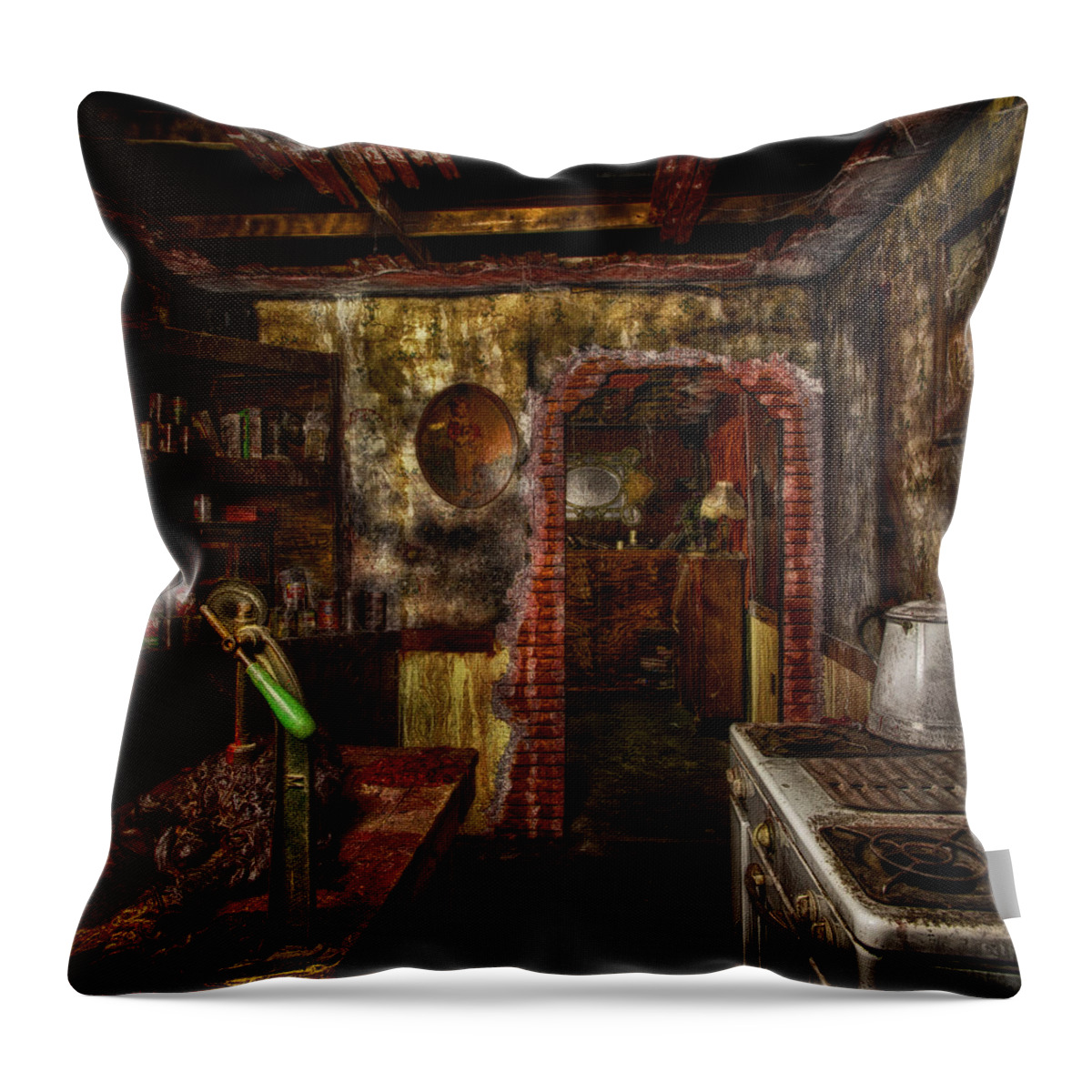Kitchen Throw Pillow featuring the photograph Haunted Kitchen by Daniel George
