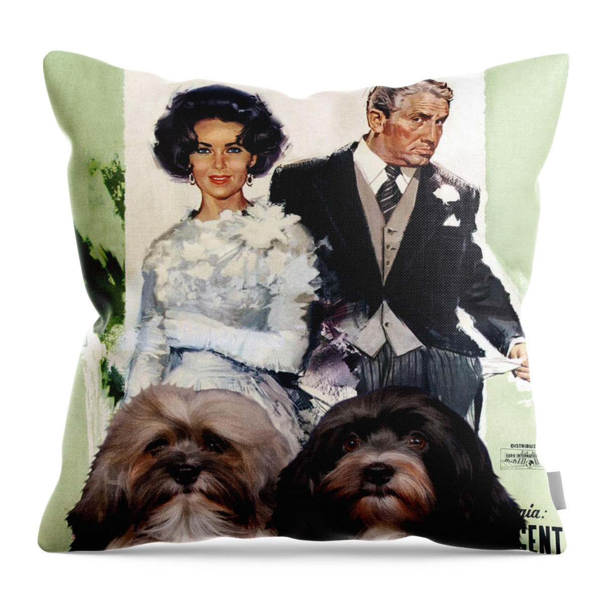 Havanese Throw Pillow featuring the painting Havanese Art - Father of the Bride Movie Poster by Sandra Sij