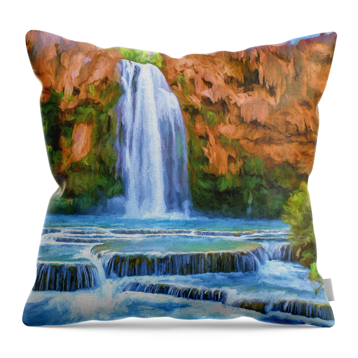Fine Art Throw Pillow featuring the painting Havasu Falls by David Wagner