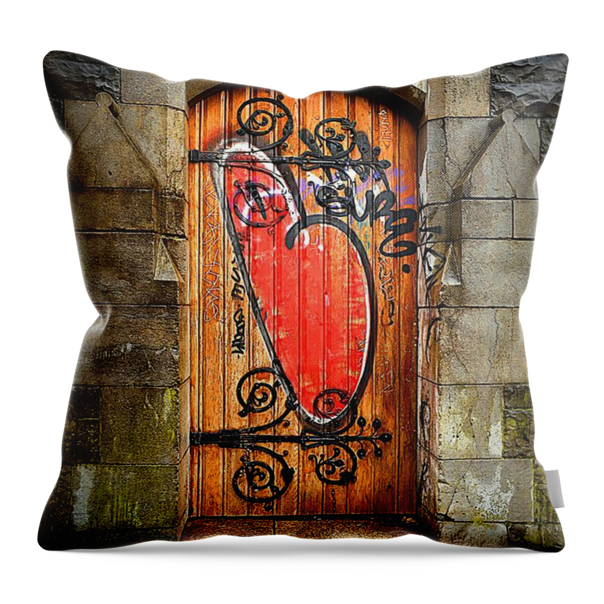 Graffiti Throw Pillow featuring the photograph Have a Heart - Don't Desecrate by Nadalyn Larsen