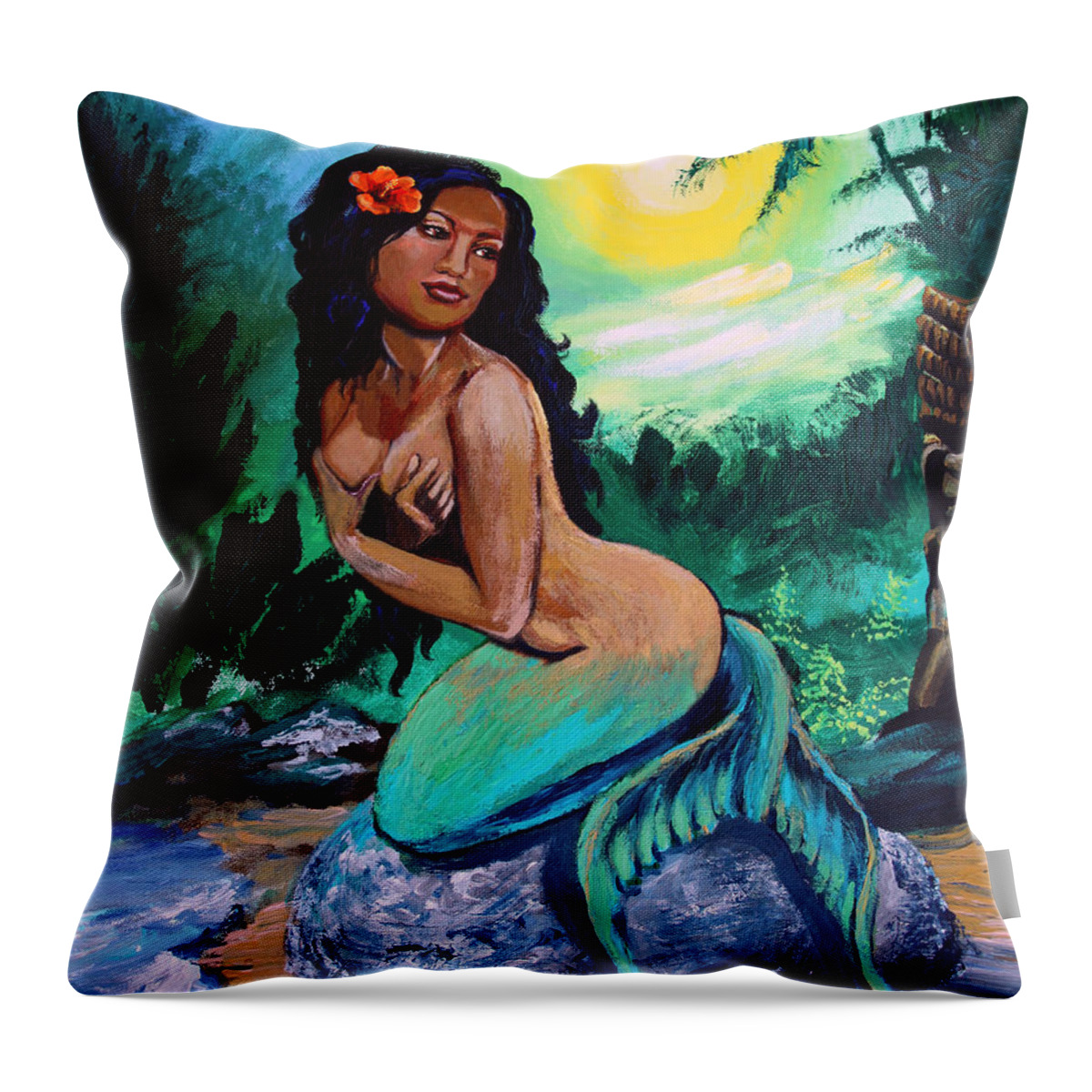 Hawaii Throw Pillow featuring the painting Hawaii Mermaid by Karon Melillo DeVega