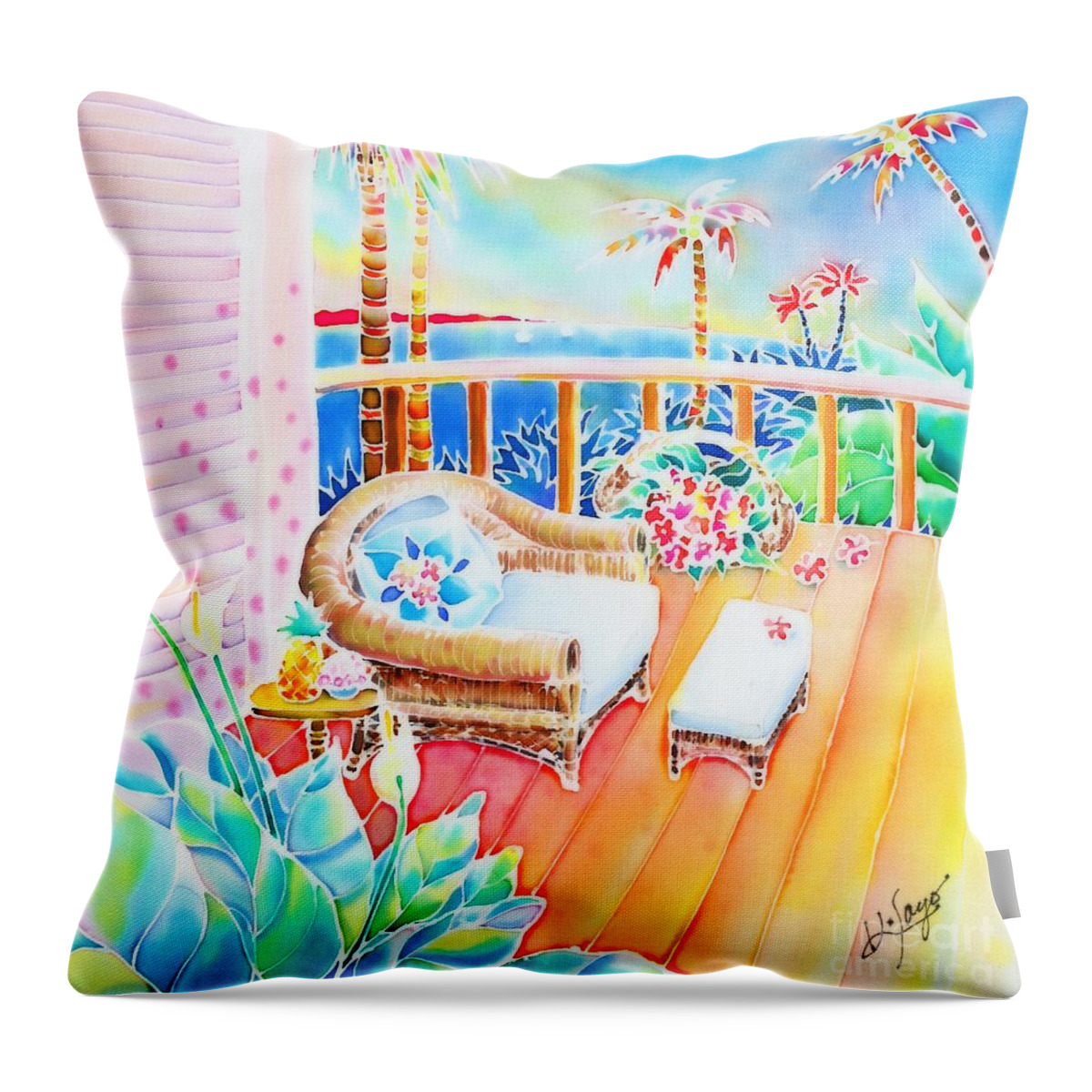 Hawaii Throw Pillow featuring the painting Hawaiian sunset by Hisayo OHTA