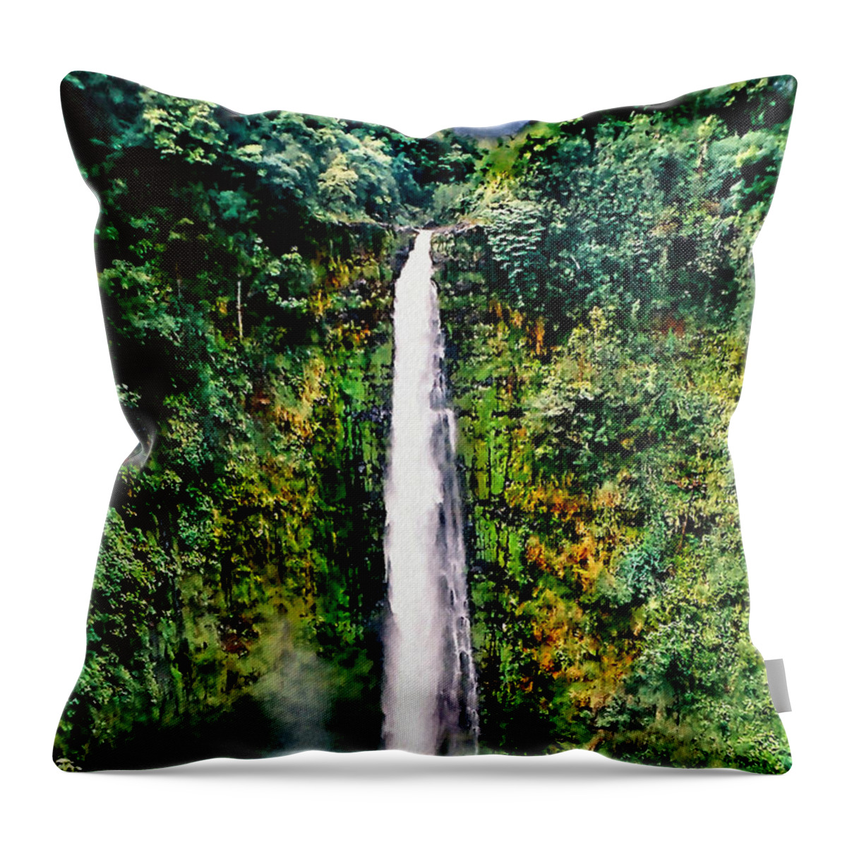 Hawaiian Waterfall Throw Pillow featuring the photograph Hawaiian Waterfall by Adam Olsen