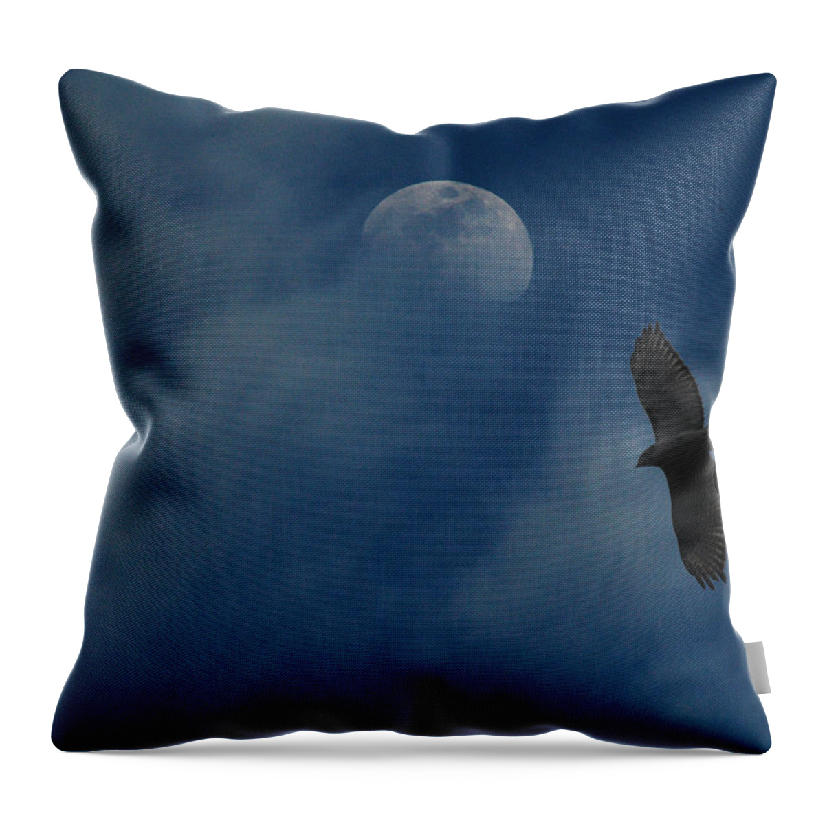 Hawk Throw Pillow featuring the photograph Hawk and Moon Coming Out of the Mist by Raymond Salani III