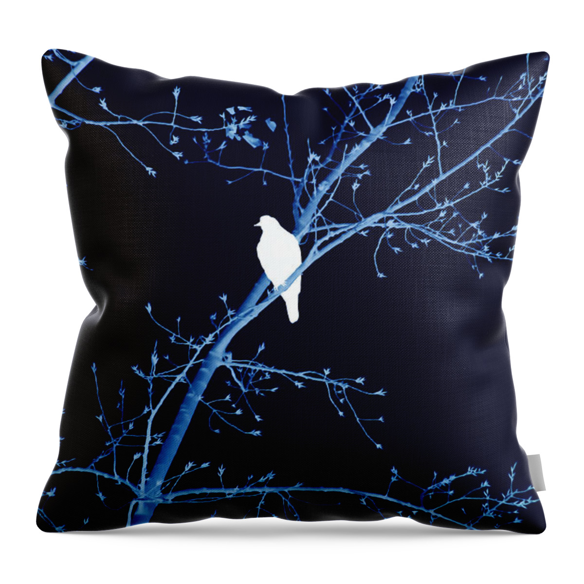 Bird Throw Pillow featuring the mixed media Hawk Silhouette on Blue by Lesa Fine