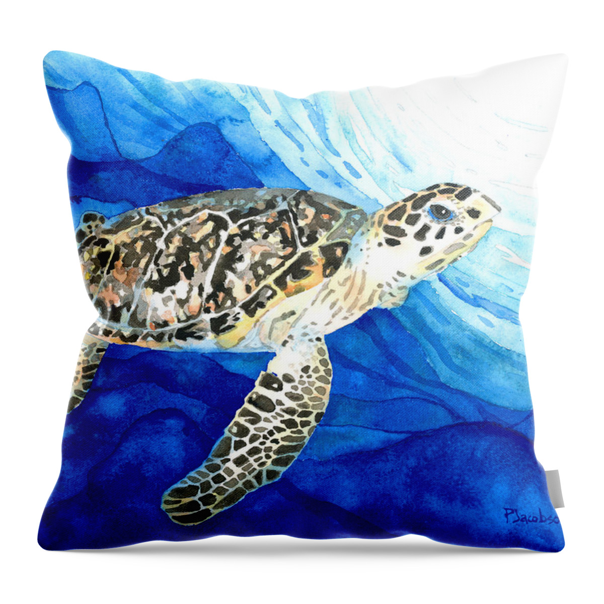 Turtle Throw Pillow featuring the painting Hawksbill Sea Turtle 2 by Pauline Walsh Jacobson