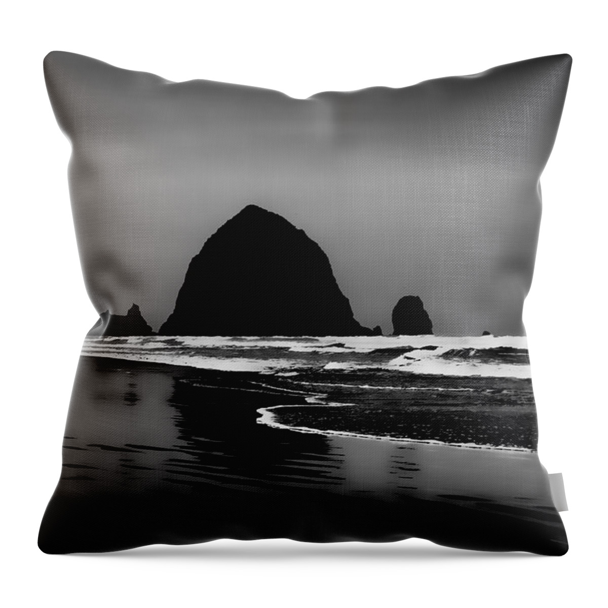 Black And White Throw Pillow featuring the photograph Haystack Rock on Cannon Beach by David Patterson