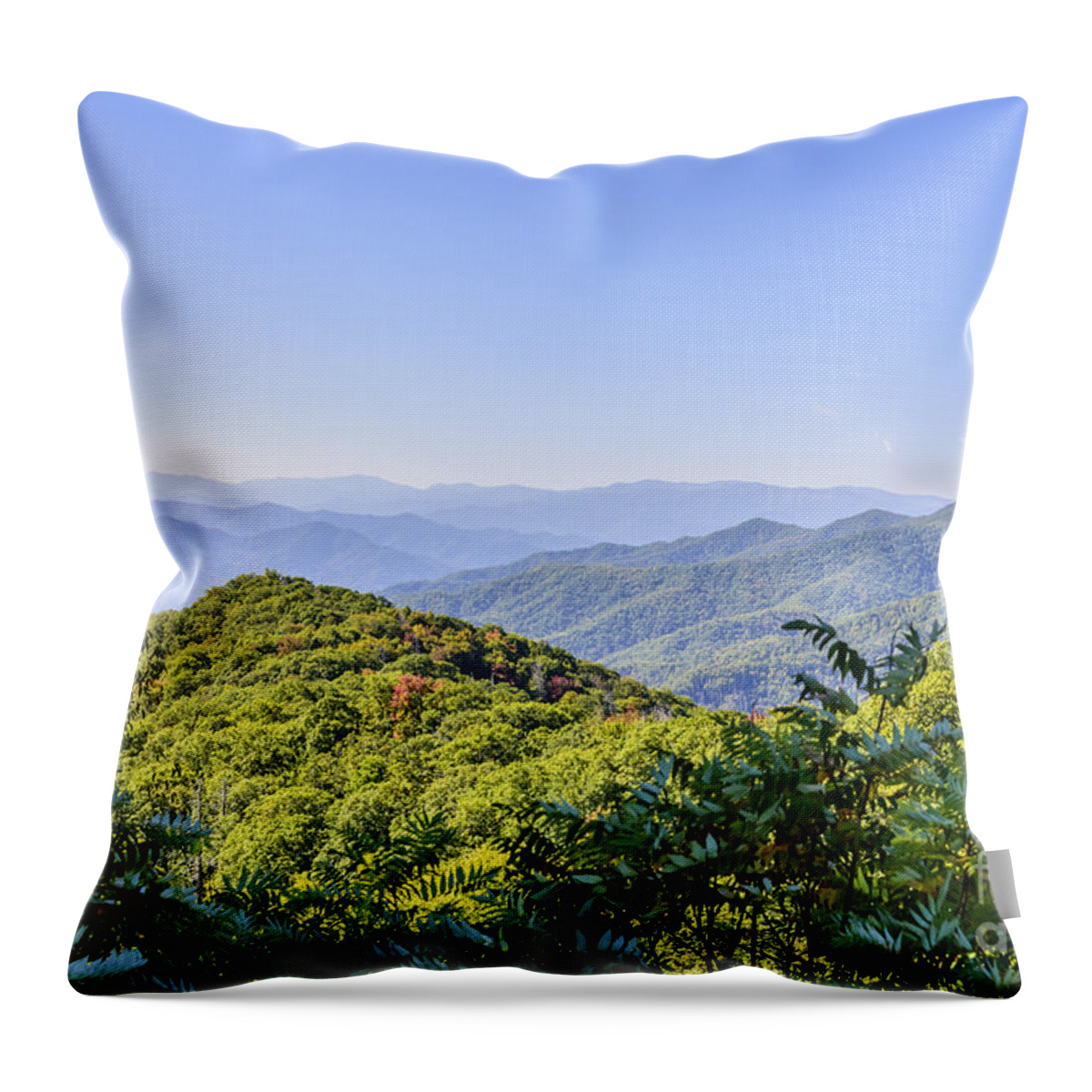 Elvis Vaughn Throw Pillow featuring the photograph Sun Peeking on the Mountains by Elvis Vaughn