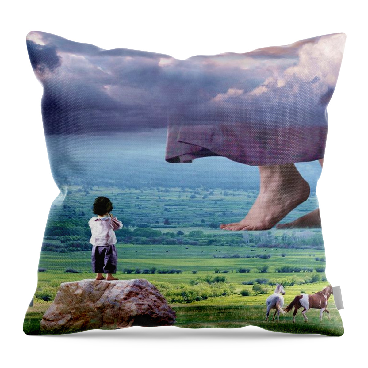  Children Throw Pillow featuring the mixed media He Still Walks Here by Bill Stephens