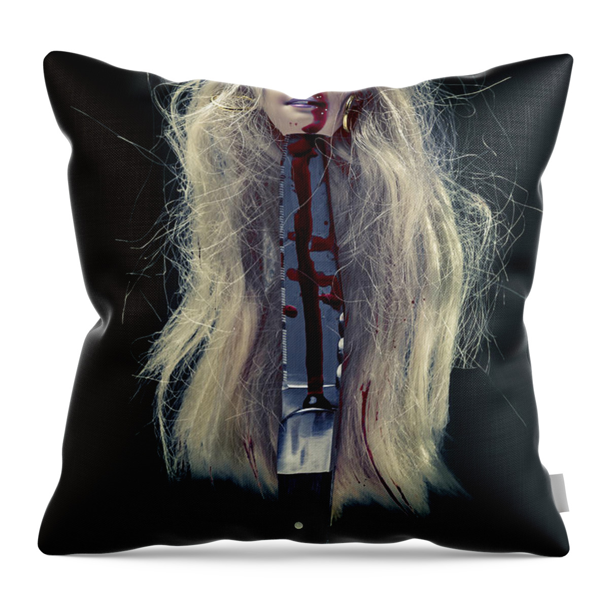 Head Throw Pillow featuring the photograph Head And Knife by Joana Kruse