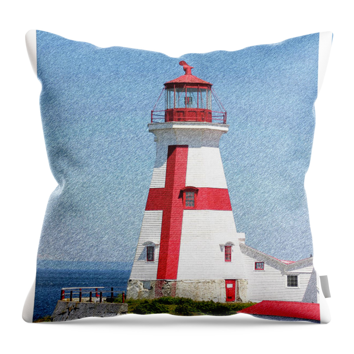 Light Throw Pillow featuring the digital art Head Harbour Lighthouse Pencil Sketch by Art MacKay