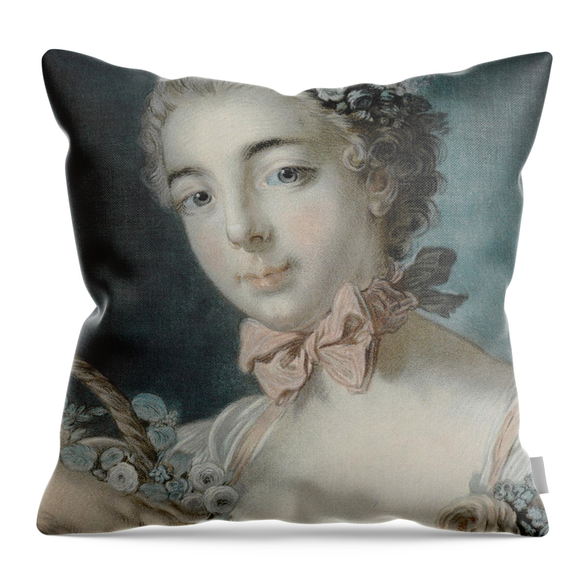 Flora Throw Pillow featuring the pastel Head of Flora by Francois Boucher