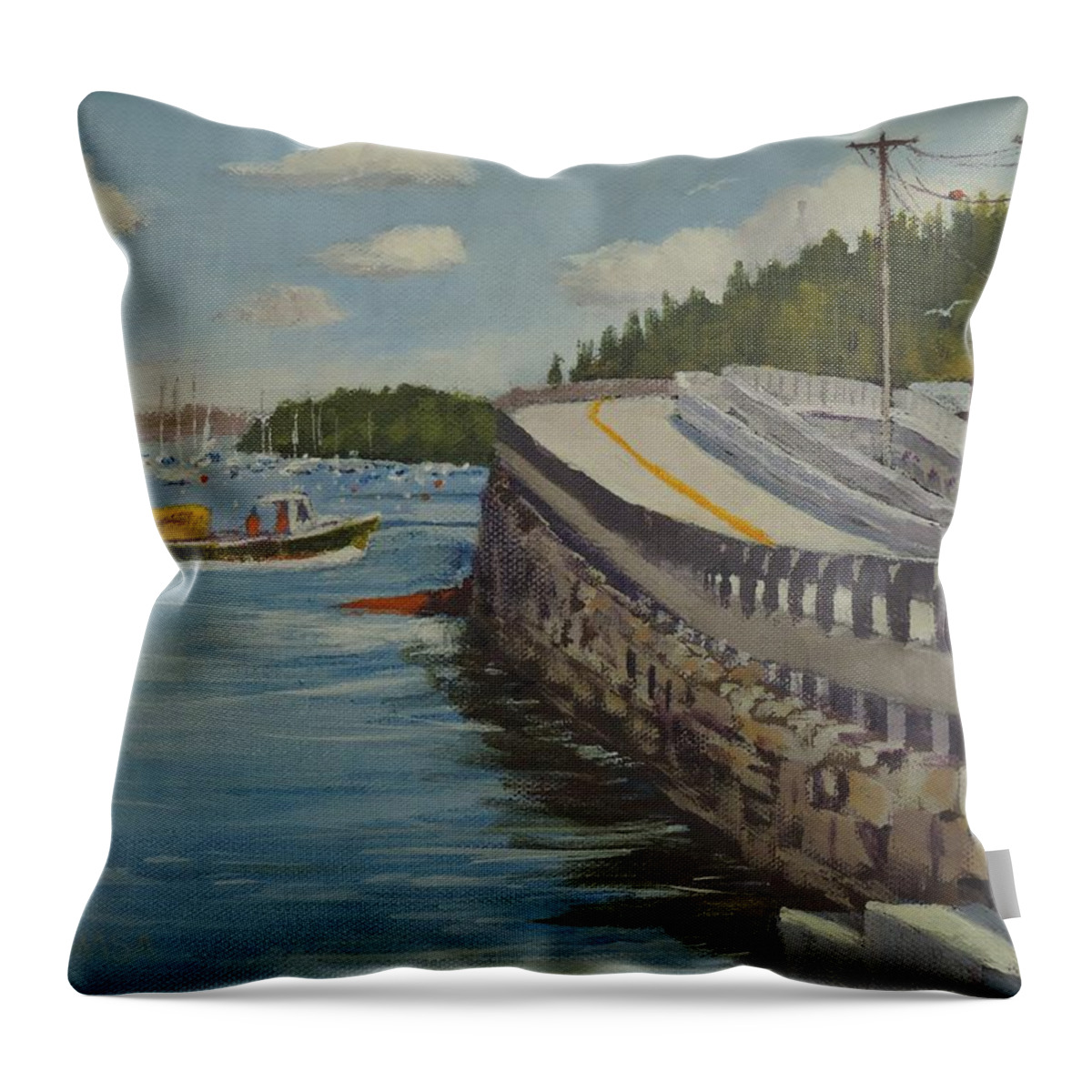 Art Throw Pillow featuring the painting Heading Out Under the Cribstone Bridge by Bill Tomsa