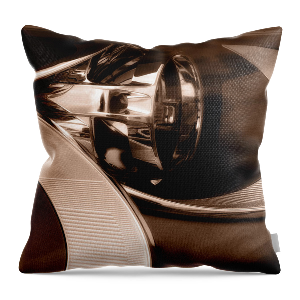 Headlamps - Curves And Chrome Throw Pillow featuring the photograph Headlamps - Curves and Chrome by Mary Machare