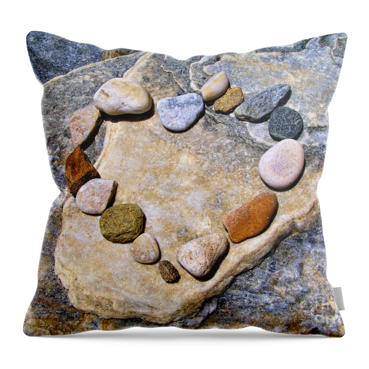 Valentines Throw Pillow featuring the photograph Heart and stones by Daliana Pacuraru