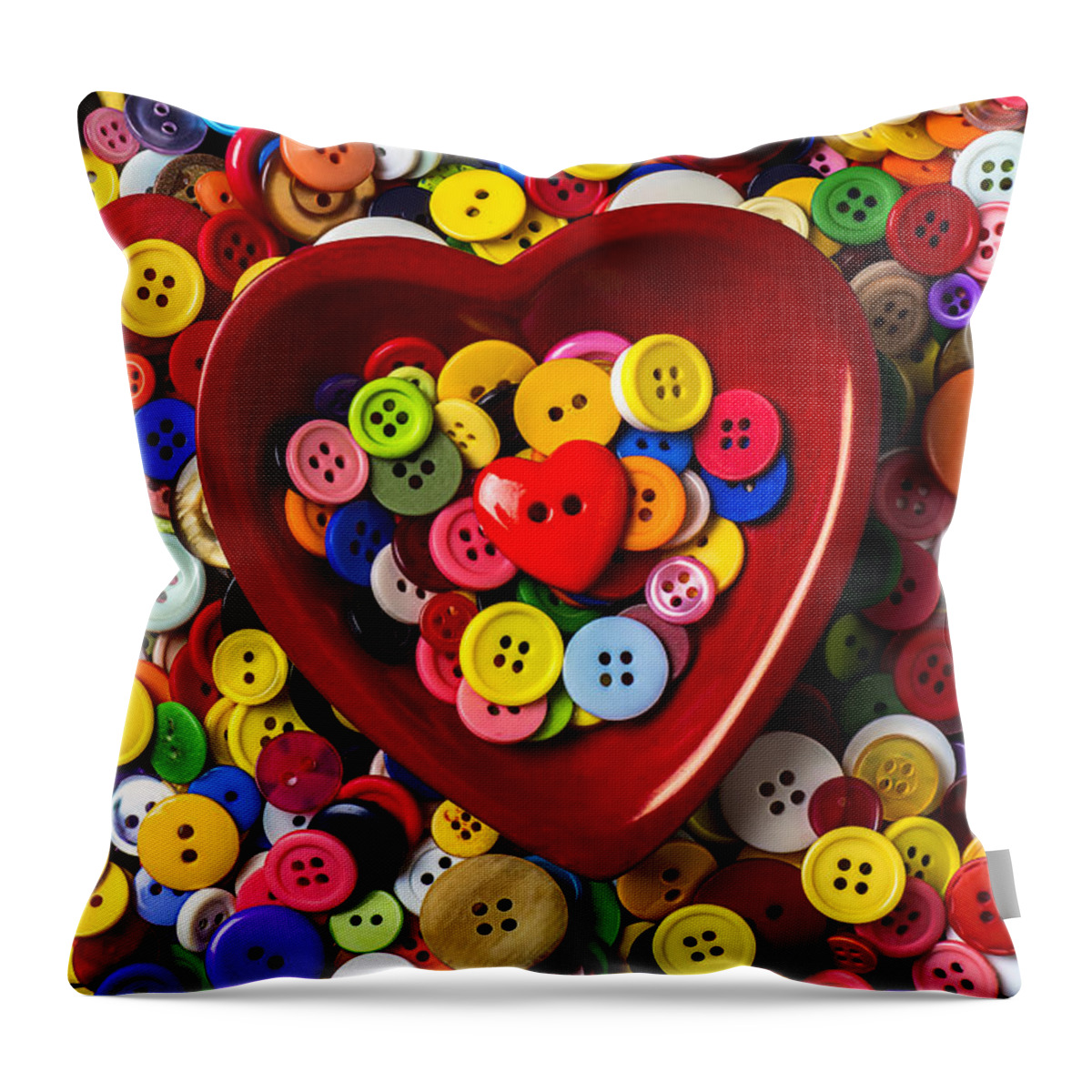 Heart Throw Pillow featuring the photograph Heart bowl with buttons by Garry Gay