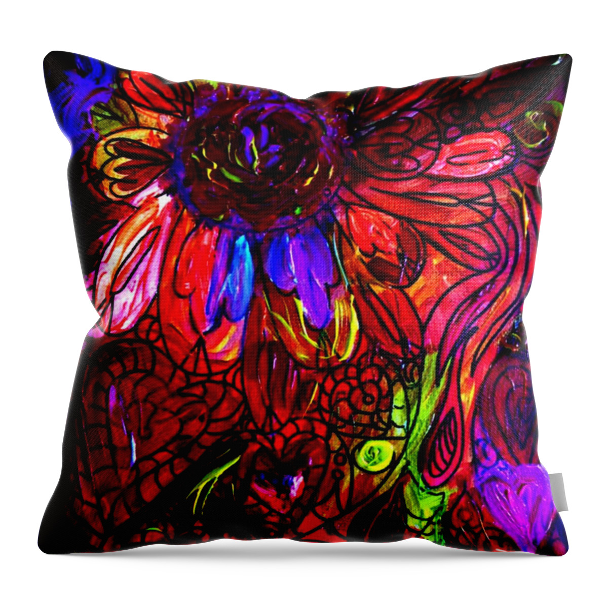 Hearts Throw Pillow featuring the painting Heart Flowers by James and Donna Daugherty