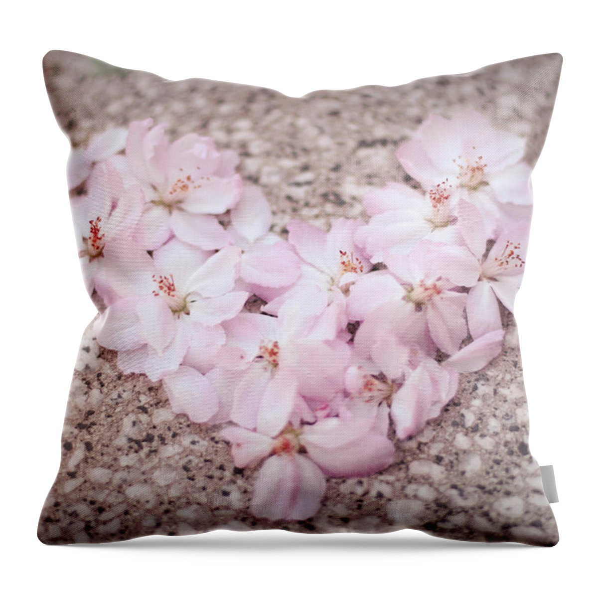 Yokohama Throw Pillow featuring the photograph Heart Shaped Made Petals Of Cherry by Mamigibbs