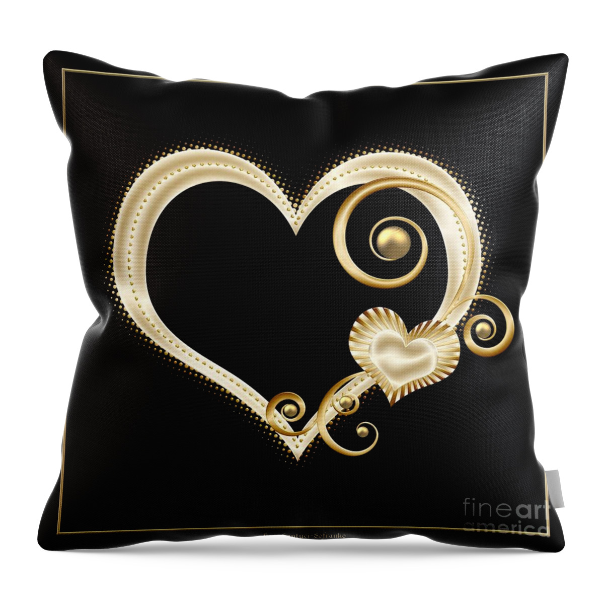 Golden Heart Throw Pillow featuring the digital art Hearts in Gold and Ivory on Black by Rose Santuci-Sofranko