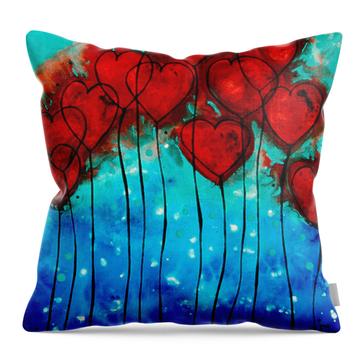 Red Throw Pillow featuring the painting Hearts on Fire - Romantic Art By Sharon Cummings by Sharon Cummings