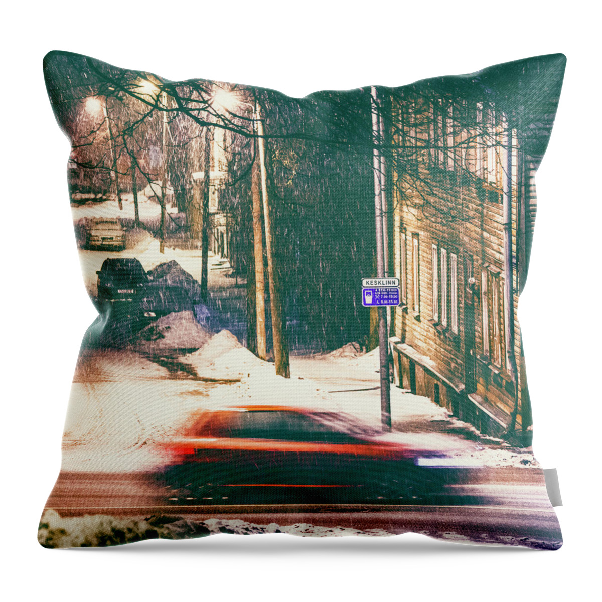 Curve Throw Pillow featuring the photograph Heavy Snowfall In Town by Peeterv