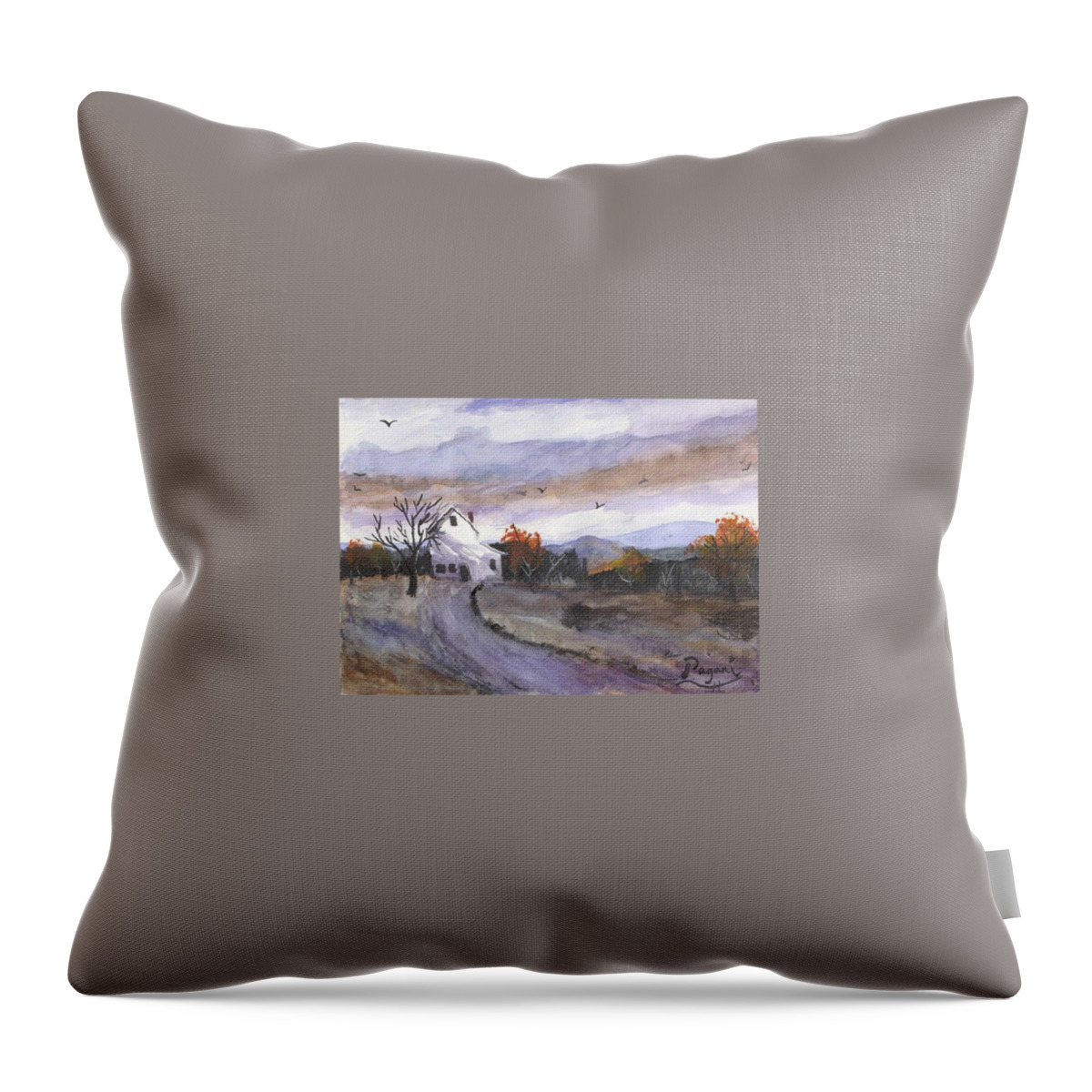 Watercolor Throw Pillow featuring the painting Hebo Farmhouse by Chriss Pagani