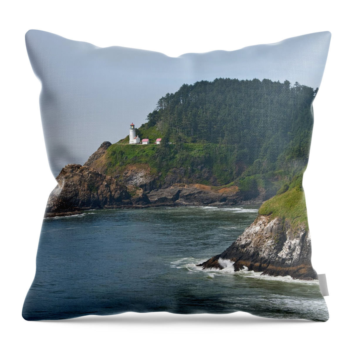 Architecture Throw Pillow featuring the photograph Heceta Head Overlooking the Pacific Ocean by Jeff Goulden