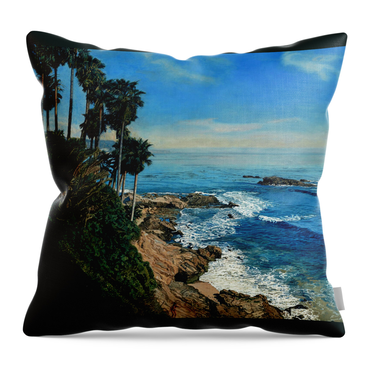 Laguna Beach Throw Pillow featuring the painting Heisler Park by Patrick Whelan