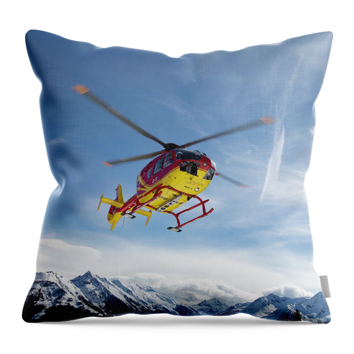 Snow Throw Pillow featuring the photograph Helicopter In The Mountains by Chris Tobin