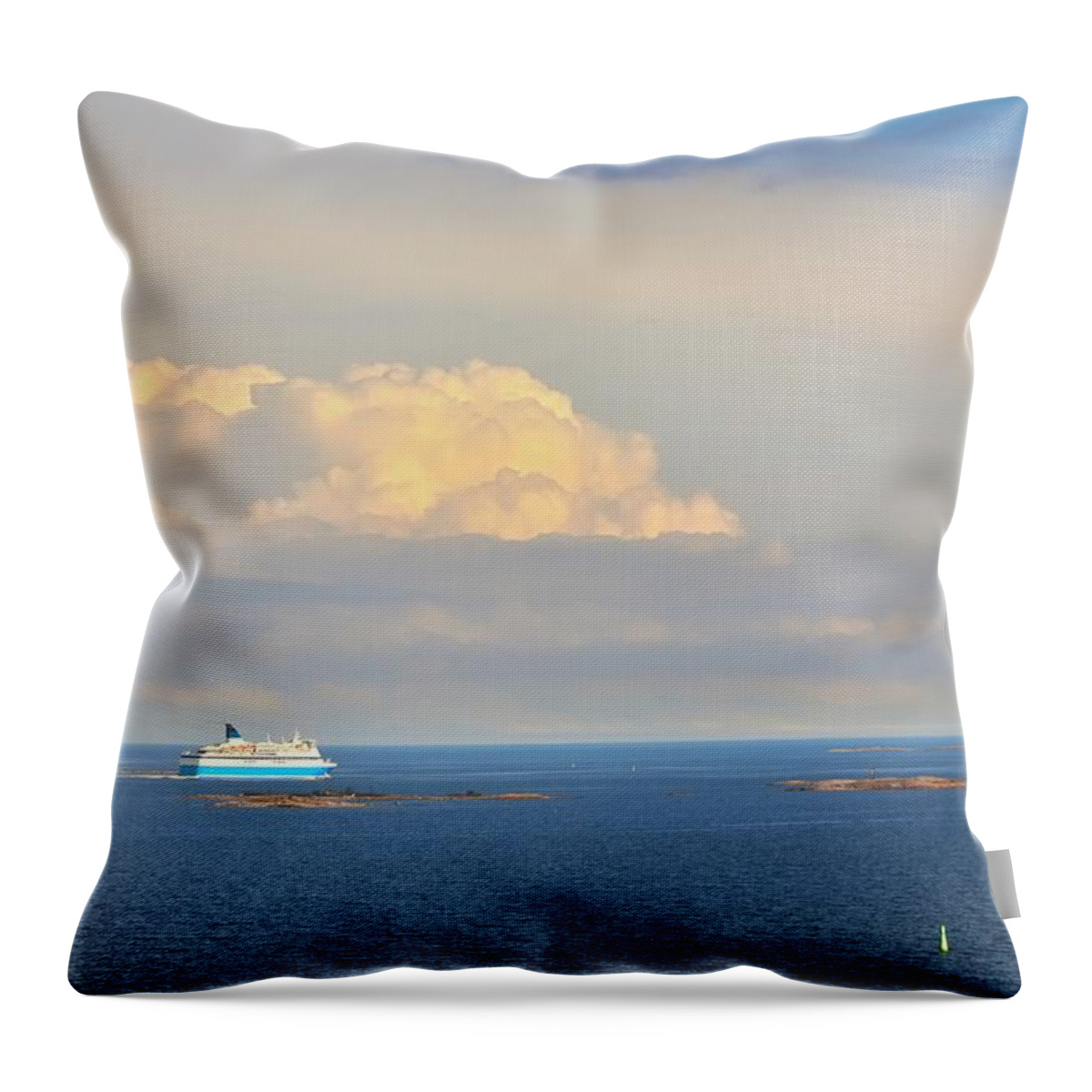 Baltic Sea Throw Pillow featuring the photograph Helsinki Cruise Ship Setting Out by Joesboy