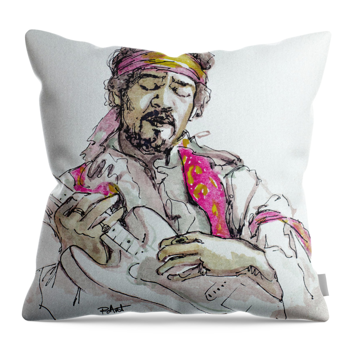 Jimi Hendrix Throw Pillow featuring the painting Hendrix by Laur Iduc