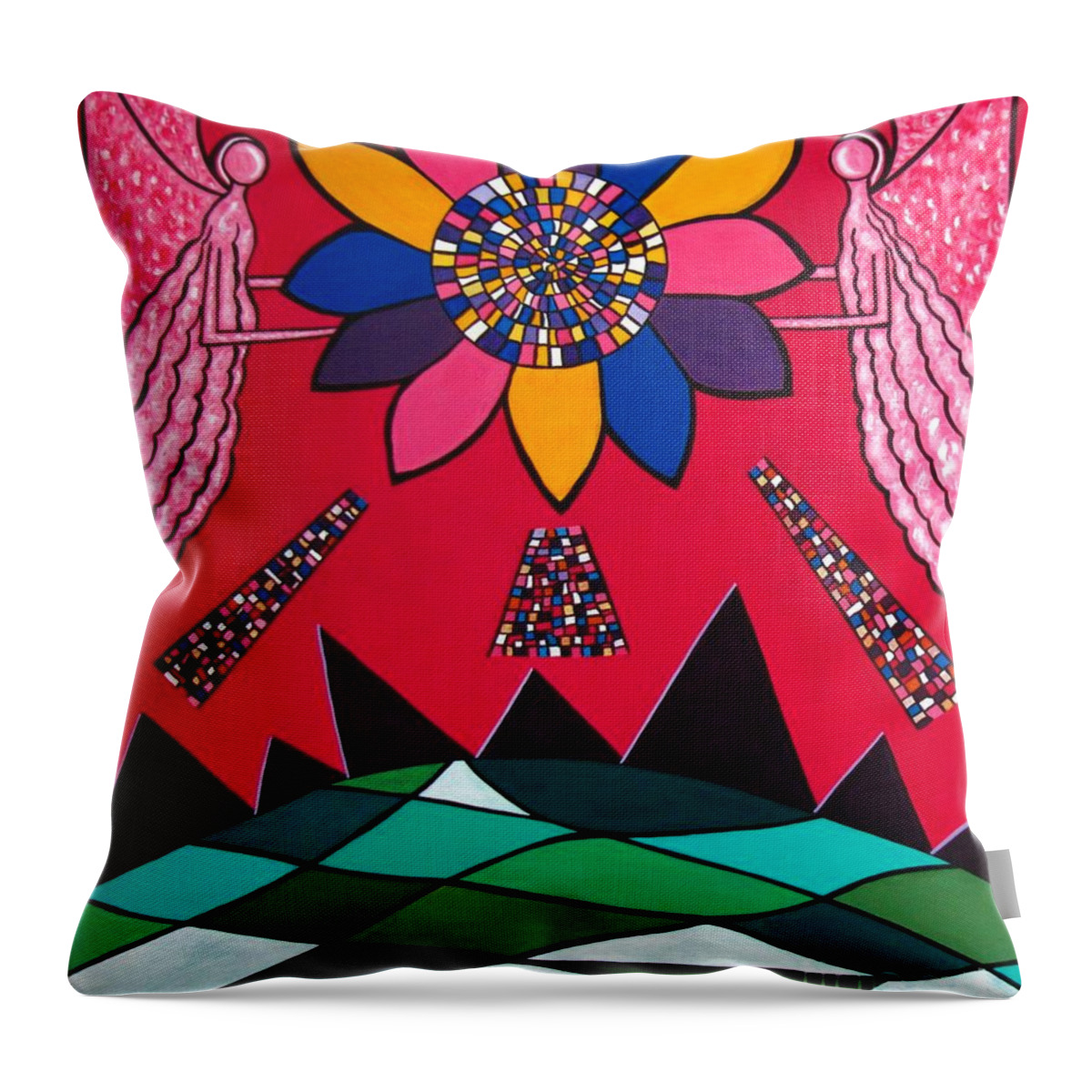 Angel Throw Pillow featuring the painting Here comes the sun 11 by Sandra Marie Adams