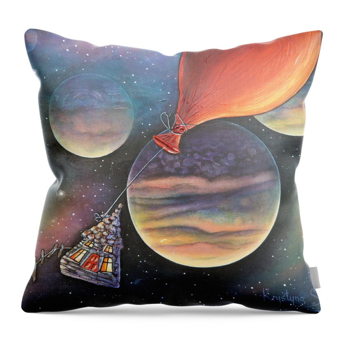 Balloon Throw Pillow featuring the painting Here We Go Again by Krystyna Spink