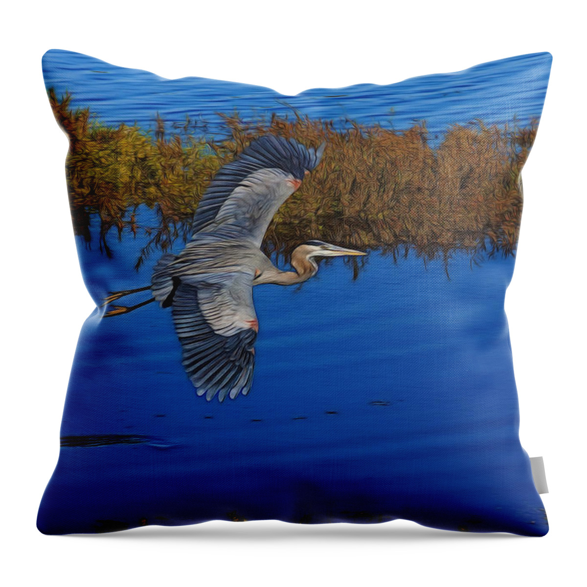 Animals Throw Pillow featuring the digital art Heron Flight Digital Art by Ernest Echols