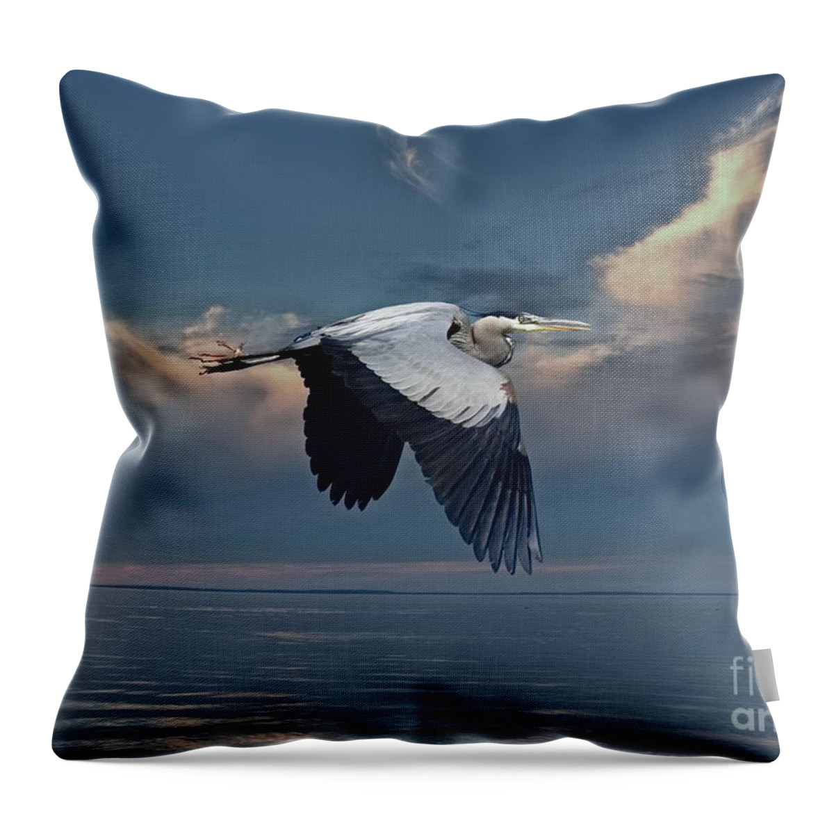 Heron Throw Pillow featuring the photograph Heron Night Flight by Andrea Kollo