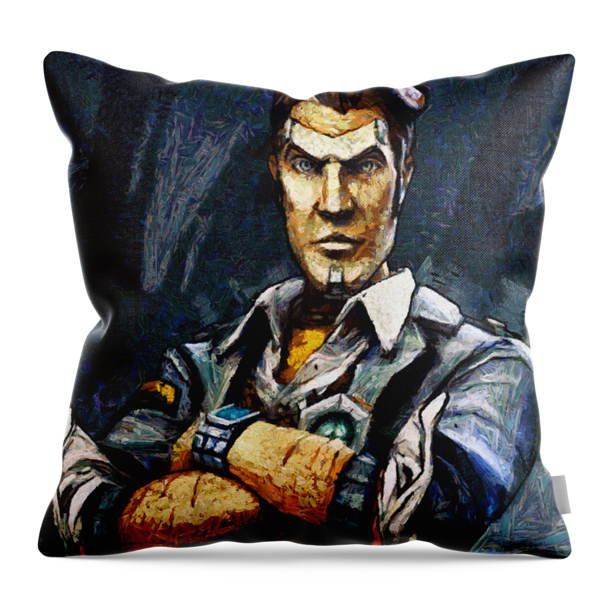 Www.themidnightstreets.net Throw Pillow featuring the painting Hey Vault Hunter Handsome Jack Here by Joe Misrasi