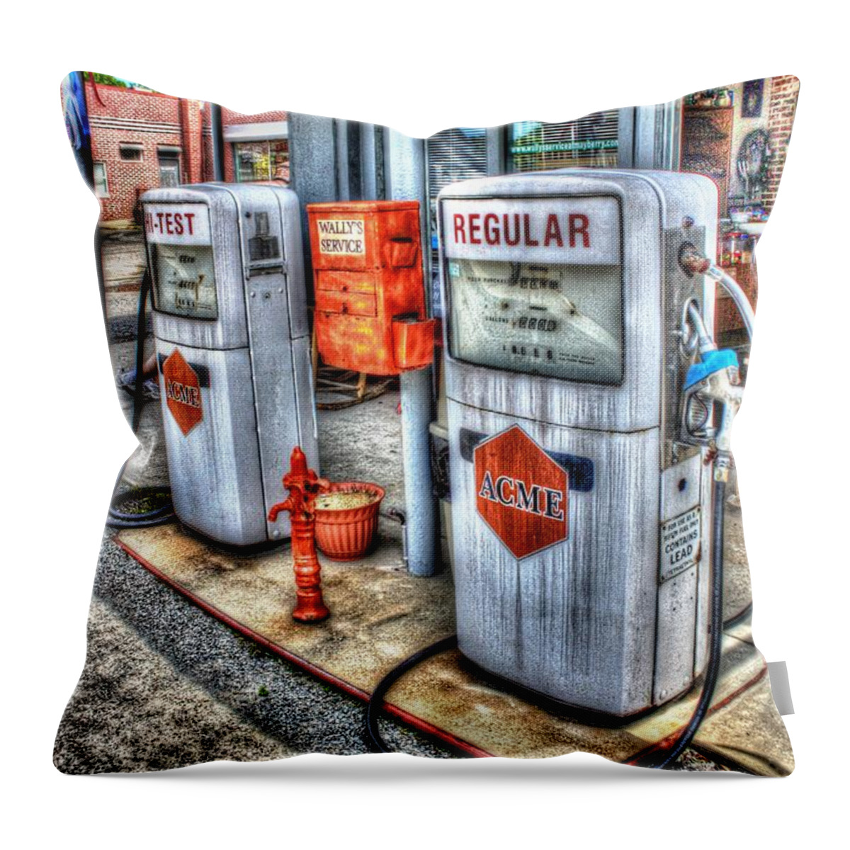 Vintage Throw Pillow featuring the photograph Hi Test and Regular by Dan Stone