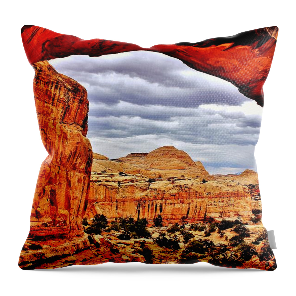 Hickman Throw Pillow featuring the photograph Hickman Bridge in Capitol Reef by Benjamin Yeager