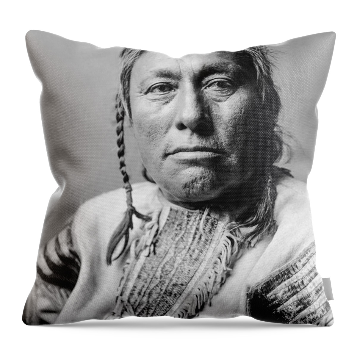 1908 Throw Pillow featuring the photograph Hidatsa Indian Man circa 1908 by Aged Pixel